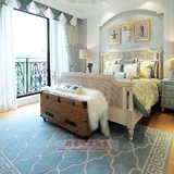 蓝色网格地中海卧室地毯床尾床边满铺毯手工加厚定制客厅茶几地毯