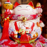 特大号14寸日本正版万宝槌陶瓷招财猫储蓄罐摆件摆设 开业礼品