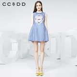CCDD2016夏装新款专柜正品女横条提花布修身A字裙街头欧美连衣裙