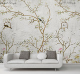 定制壁画美式复古花鸟背景家装背景墙美式沙发背景墙环保无缝墙布