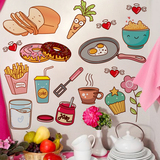 可移除防水厨房装饰墙贴餐厅食物贴卡通创意冰箱贴纸柜门贴画瓷砖
