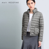 AMII REDEFINE品牌女装 2015冬新品立领口袋大码短款白鸭绒羽绒服