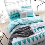 全棉几何图案四件套 床单床笠被套学生床品纯棉印花北欧床上用品
