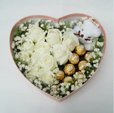 平安夜圣诞节白玫瑰巧克力爱心礼盒上海鲜花速递同城送花玫瑰花店