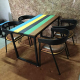 长桌铁艺休闲餐桌椅酒吧西餐厅实木彩色咖啡桌子奶茶店咖啡厅桌椅