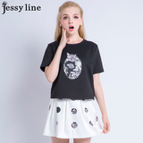 jessy line2016春装新款 杰茜莱百搭上衣短裙印花两件套装连衣裙