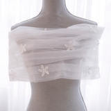 水舞新娘 韩式蕾丝五瓣花朵绑带披肩夏天一字肩婚纱配件 P0109