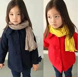 童装女童装2014冬款韩版女童装 加厚加绒单排扣呢子大衣儿童外套