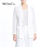 MO&Co.长袖单扣拼接西装外套女 蕾丝中长款欧美个性透视西装moco
