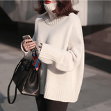 韩国代购2015女装新款纯色百搭宽松套头打底衫针织衫加厚高领毛衣