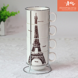 咖啡杯套装水杯铁塔创意咖啡杯家用杯子马克杯生日礼物叠叠陶瓷杯