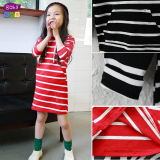 2015秋季儿童装长款中小童2-7岁红色黑色条纹女童连帽长袖卫衣