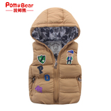 波姆熊新款冬装连帽加厚外穿保暖男童宝宝无袖棉马甲儿童背心外套