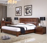 简约现代黑胡桃双人床高箱储物纯实木中式双人床婚床宜家可定制