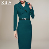 XSA英伦风衣外套中长款2015秋冬新款双排扣大码职业女装长袖气质