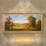简约美欧中式餐客厅书房装饰画丰收田园风景有框纯手绘油画DLA512