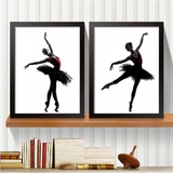 现代人物壁画学校有框画舞蹈室挂画黑白芭蕾舞美女装饰画客厅艺术