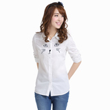 少女夏装白色衬衫韩版青少年全棉修身长袖白色初高中学生衬衣衬衫