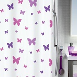 Spirella 瑞士设计 白底紫色蝴蝶 涤纶 不透明 防水 浴帘