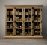 出口外贸原单 法式复古实木家具 四门天地锁橡木玻璃柜 橡木书柜