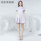 CCDD2016夏装新款专柜正品中国风卷纹提花连衣裙修身气质褶皱A字