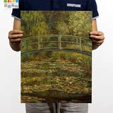 睡莲和日本桥 莫奈印象派抽象画 油画海报复古牛皮纸无框画装饰画