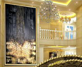 竖幅抽象油画手绘餐厅酒店样板房客厅挂画黑色土豪金后现代装饰画