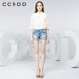 CCDD2016夏装新款专柜正品女 撞色印花欧根纱外套 直筒短装上衣