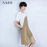 amii夏季圆领短袖大码纯色套头新款单件拼接背心针织雪纺女连衣裙