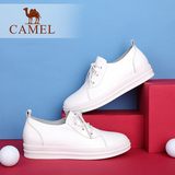 Camel/骆驼女鞋 2016新款 真皮舒适小白鞋 简约系带休闲中跟单鞋