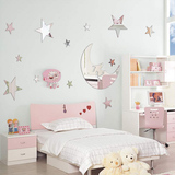 亚克力水晶立体镜面墙贴儿童卡通床头卧室背景墙装饰可爱星星月亮