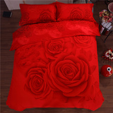 婚庆四件套大红色纯棉1.8m新婚床上用品全棉刺绣六八十多件套2米