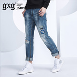 特惠gxg jeans男士牛仔长裤 时尚破洞贴布小脚休闲裤秋装新款潮