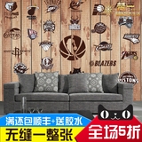 大型壁画 NBA队标壁纸 卧室主题ktv餐厅海报欧式篮球个性木纹墙纸