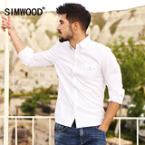 Simwood2016早秋新品男士不规则口袋纯棉修身翻领长袖休闲衬衫男