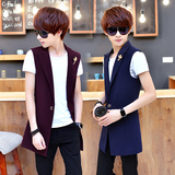夏季青少年无袖马甲风衣韩版修身中长款马甲男士学生时尚薄款外套