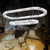 现代不锈钢椭圆形水晶卧室吊灯现代吸顶灯双色LED客厅吊灯餐厅灯