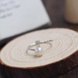 925纯银珍珠开口戒指女 日韩流行潮搭装备 韩版指环关节戒银饰品