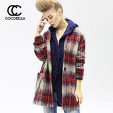 COCOBELLA2016秋季新款欧美格子加厚夹棉中长女大衣毛呢外套CT226