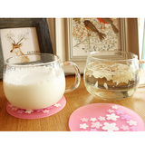 玻璃杯子 茶杯 水杯饮料杯 牛奶杯 创意早餐杯 咖啡杯 赠樱花杯垫