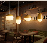 简约现代木纹玻璃圆形吊灯创意个性LED餐厅奶茶店吧台网咖单个