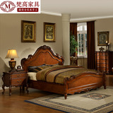 经典卧室1.8米双人床美式田园实木床 欧式大床婚床正品仿古家具 W