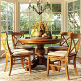 美式餐桌 全实木餐桌可伸缩餐桌折叠桌圆桌椭圆形餐桌餐桌椅组合