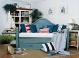 美式沙发床/原木坐卧两用沙发推拉床定制/儿童沙发拖床拆装家具