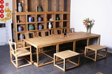 老榆木免漆办公桌实木写字台中式画案书桌新品茶桌餐桌椅组合家具