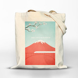 日式原创粉红系富士山图案单肩帆布袋购物袋 个性小清新学院风格