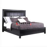 现货黑色实木双人床 卧室双人床真皮靠背现代婚床卧室家具可定制