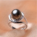 定制 大溪地天然黑珍珠粉戒指925银防过敏不掉色指环戒指