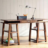 美式乡村实木办公电脑桌个性创意带抽屉写字桌复古松木书桌可定做