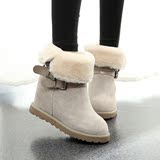 女式冬季新款两穿皮毛一体内增高雪地靴真皮平底中筒靴短靴女棉鞋